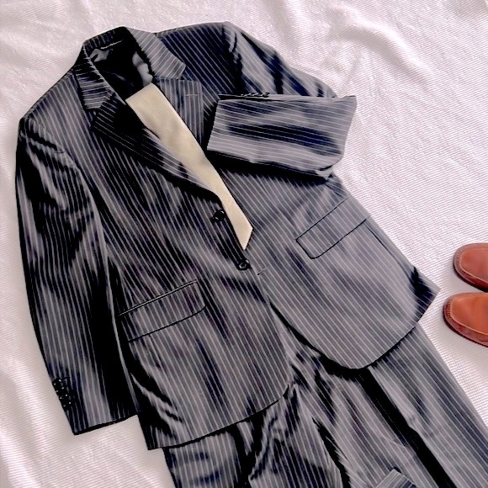 Grey Pin-Stripe Two Piece Suit.
